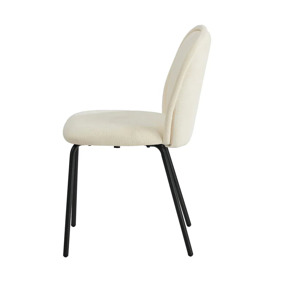 4x Dining Chairs Kitchen Chairs Chenille Pad Metal Legs Beige