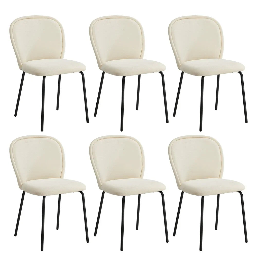 6x Dining Chairs Kitchen Chairs Chenille Pad Metal Legs Beige