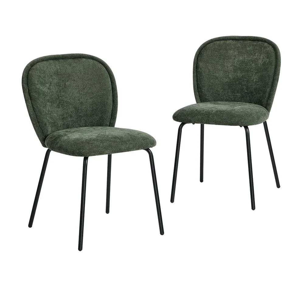 2x Dining Chairs Kitchen Chairs Chenille Pad Metal Legs Green