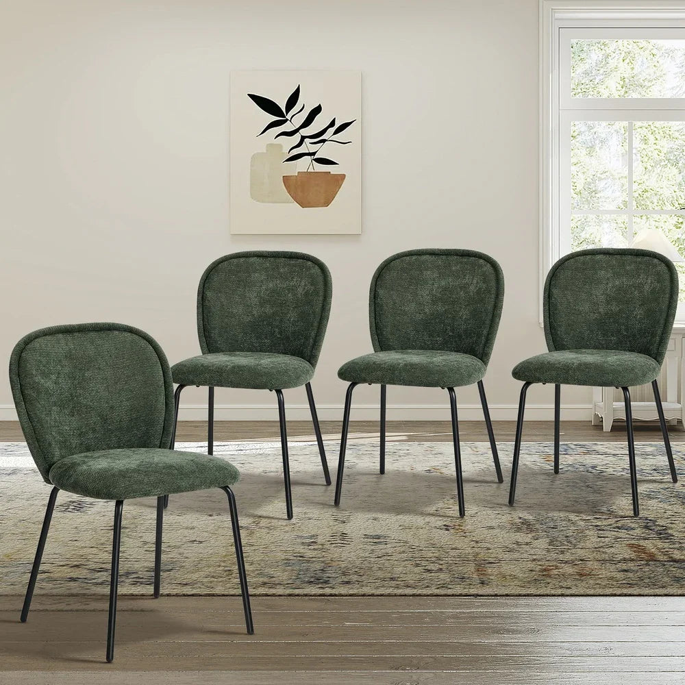 4x Dining Chairs Kitchen Chairs Chenille Pad Metal Legs Green