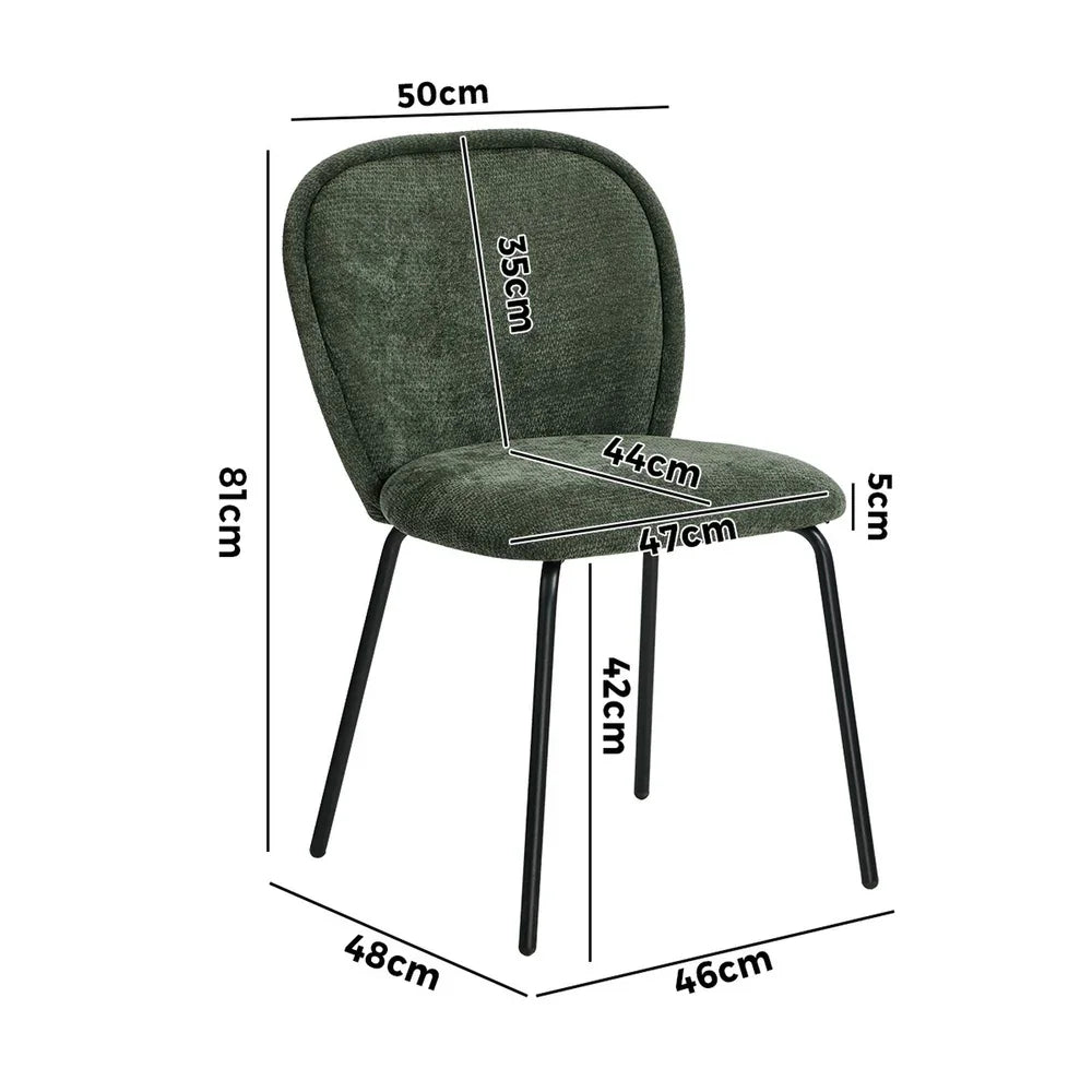 4x Dining Chairs Kitchen Chairs Chenille Pad Metal Legs Green