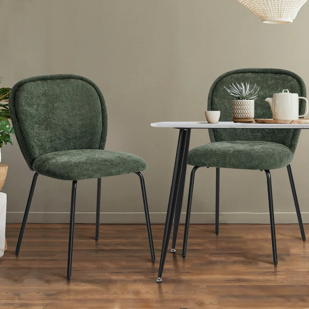 4x Dining Chairs Kitchen Chairs Chenille Pad Metal Legs Green