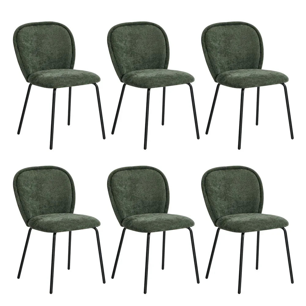 6x Dining Chairs Kitchen Chairs Chenille Pad Metal Legs Green