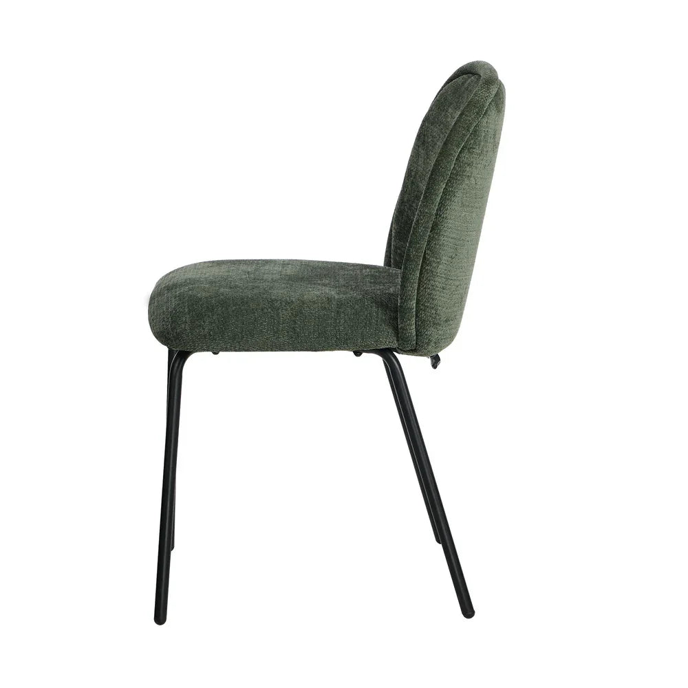6x Dining Chairs Kitchen Chairs Chenille Pad Metal Legs Green