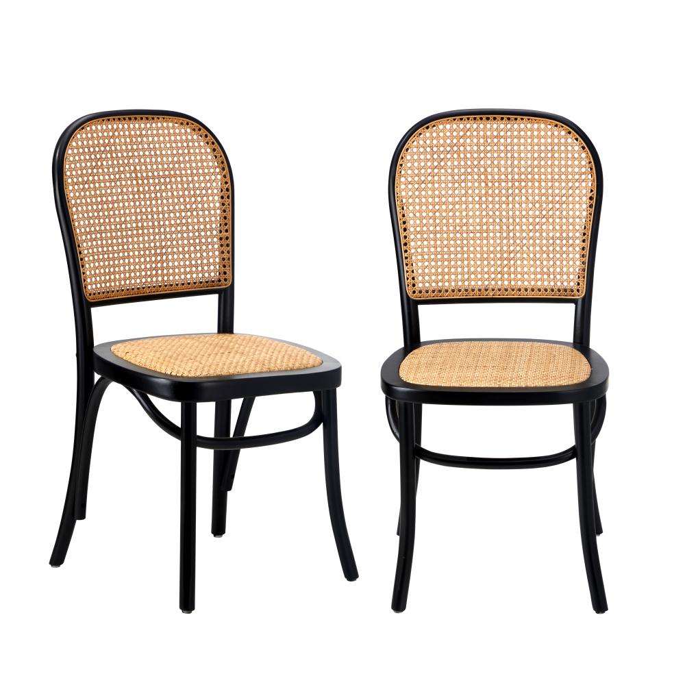 Dining Chairs Wooden Chairs Rattan Seat Black