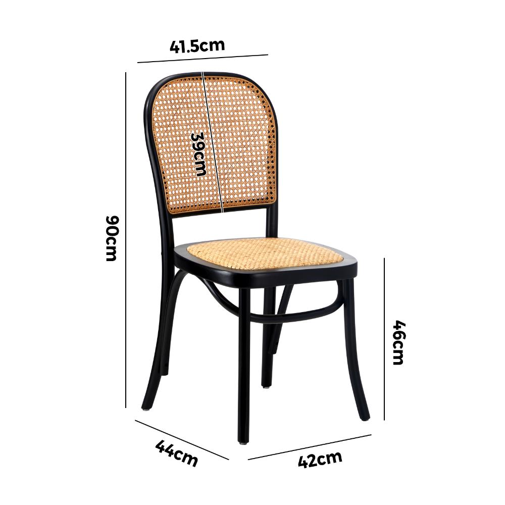 2PCS Dining Chairs Wooden Rattan Black