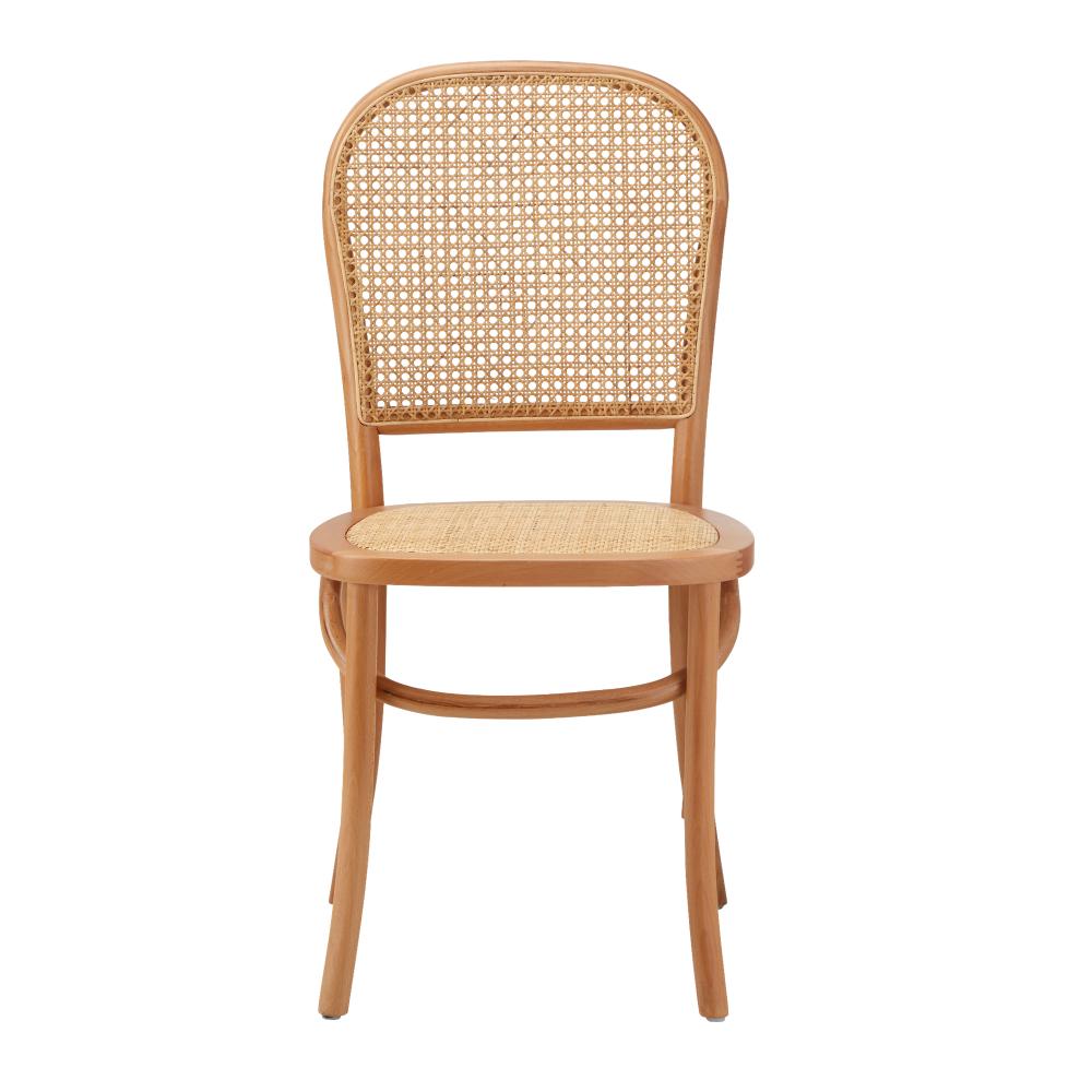 2PCS Dining Chairs Wooden Rattan Beige