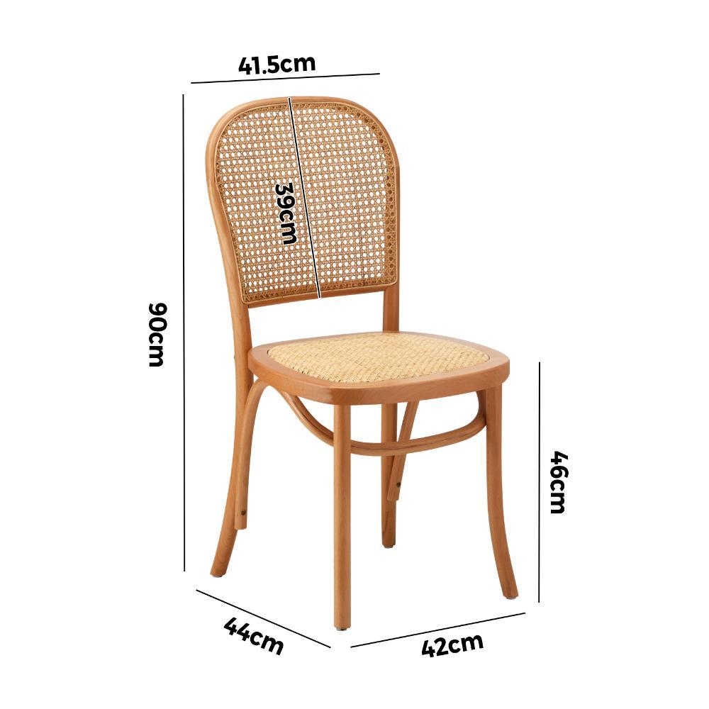 2PCS Dining Chairs Wooden Rattan Beige