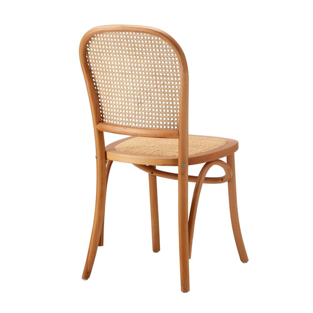 2PCS Dining Chairs Wooden Rattan Beige