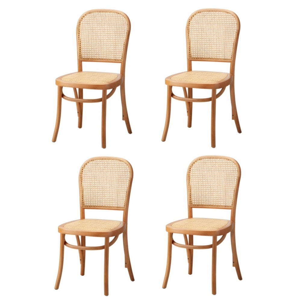 4PCS Dining Chairs Wooden Chairs Rattan Natural