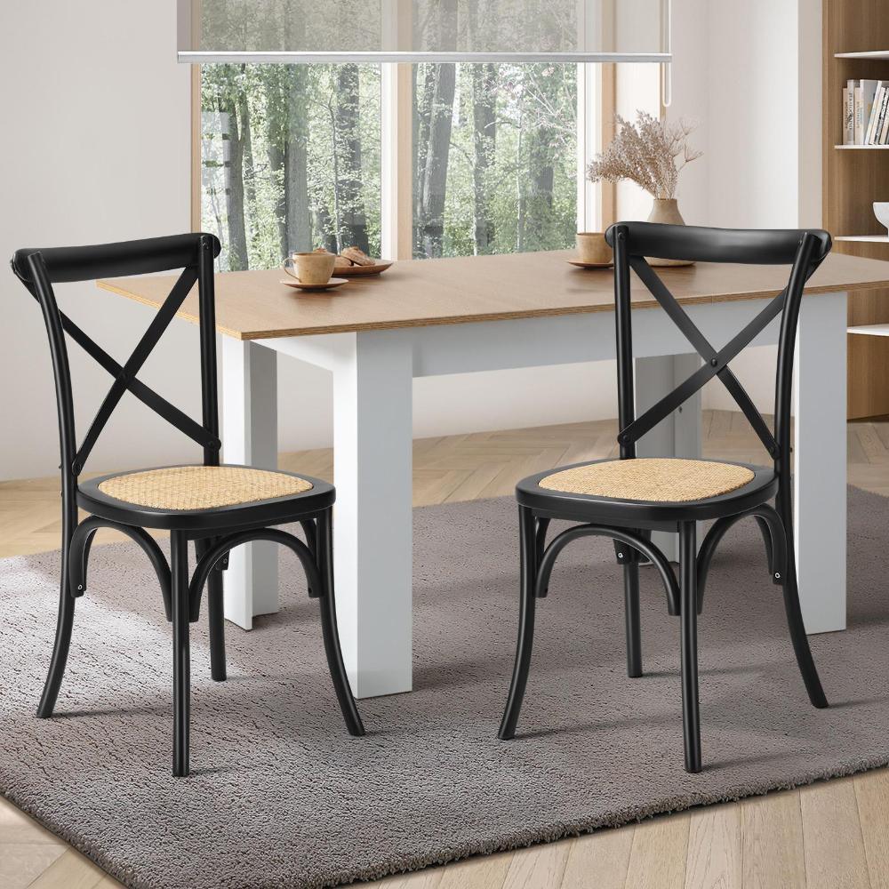 Set of 2 Dining Chair with Crossback Timber Black
