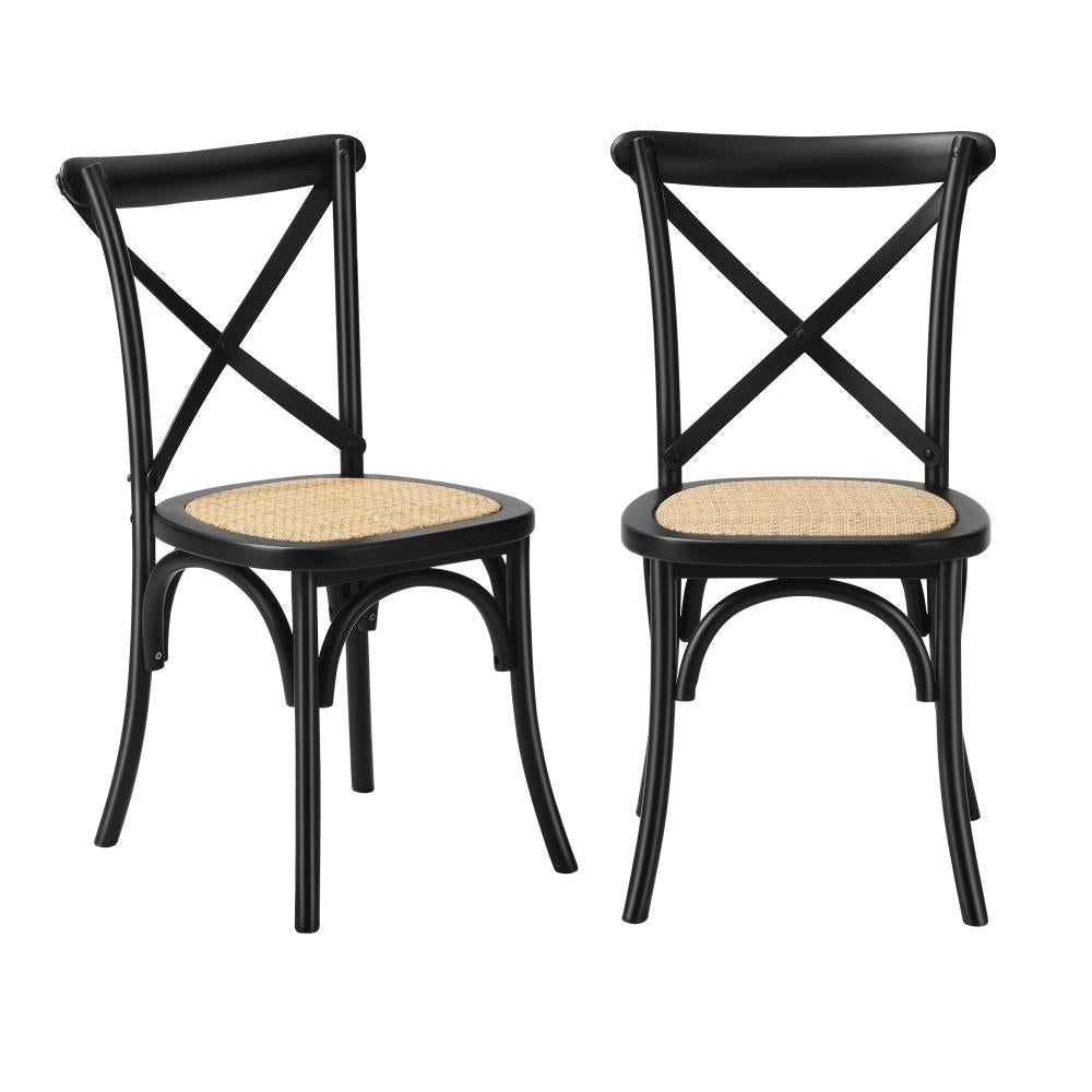 Set of 2 Dining Chair with Crossback Timber Black