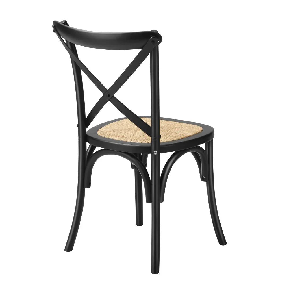 Set of 2 Dining Chair with Crossback Timber Black