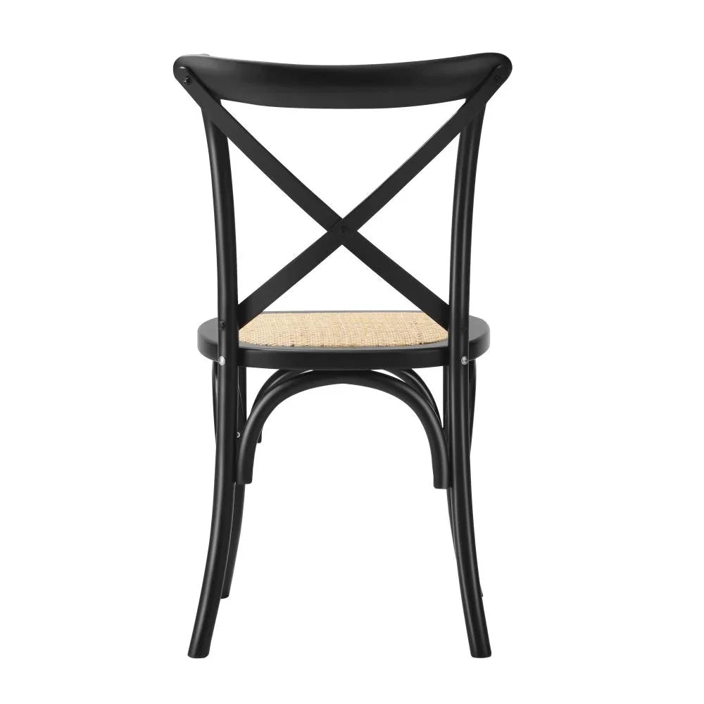 Set of 2 Dining Chair with Crossback Timber Black