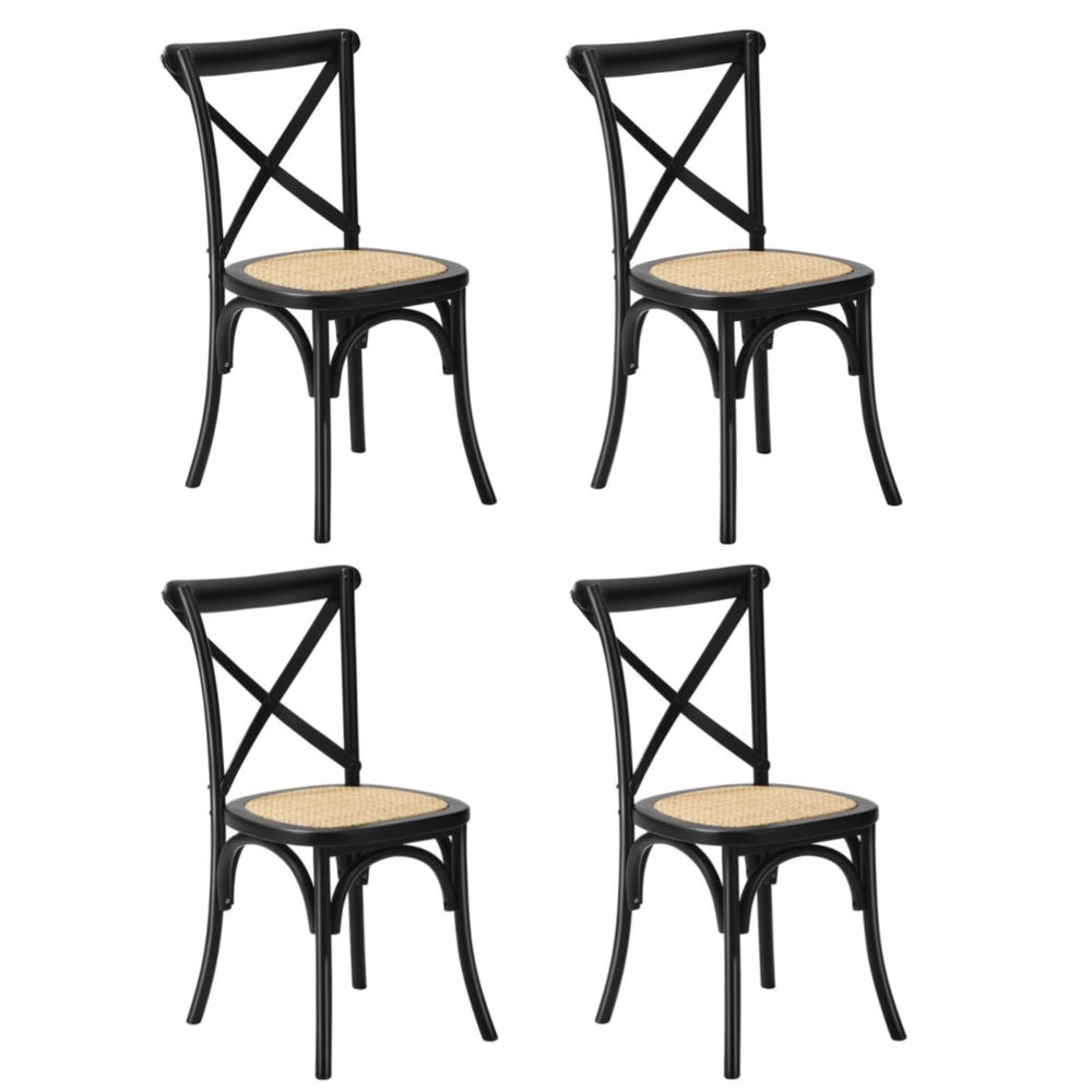 4PCS Crossback Dining Chair Ratan Seat Black