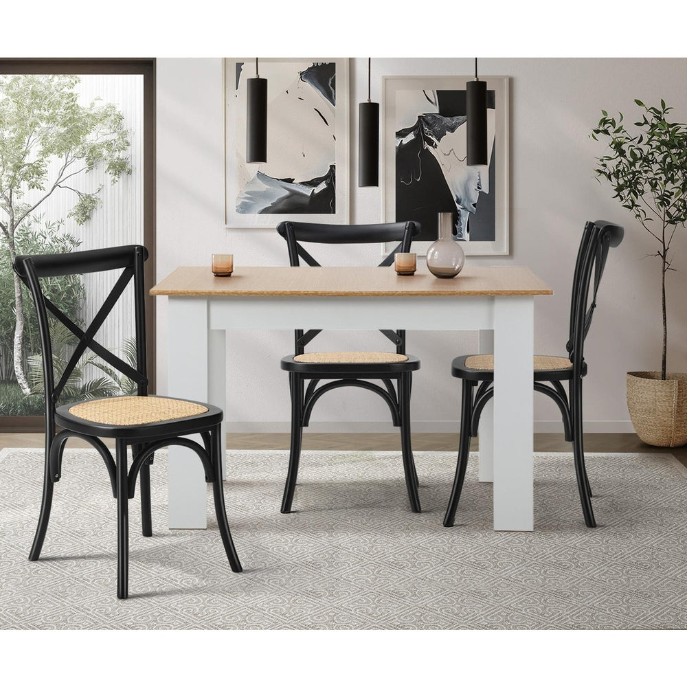 4PCS Crossback Dining Chair Ratan Seat Black