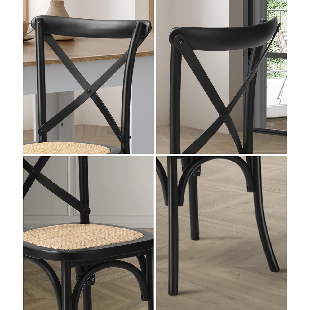6PCS Crossback Dining Chair Ratan Seat Black