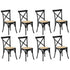 8PCS Crossback Dining Chair Solid Wood Ratan Seat Black