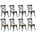 8PCS Crossback Dining Chair Solid Wood Ratan Seat Black