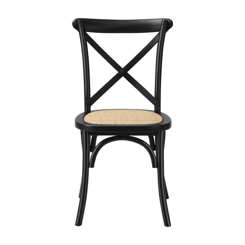8PCS Crossback Dining Chair Solid Wood Ratan Seat Black