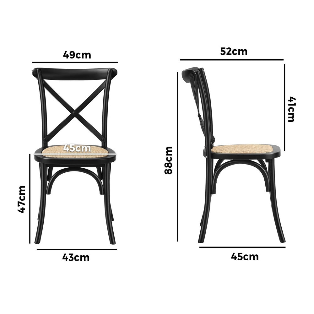 8PCS Crossback Dining Chair Solid Wood Ratan Seat Black