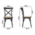 8PCS Crossback Dining Chair Solid Wood Ratan Seat Black