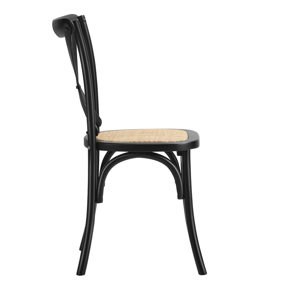 8PCS Crossback Dining Chair Solid Wood Ratan Seat Black