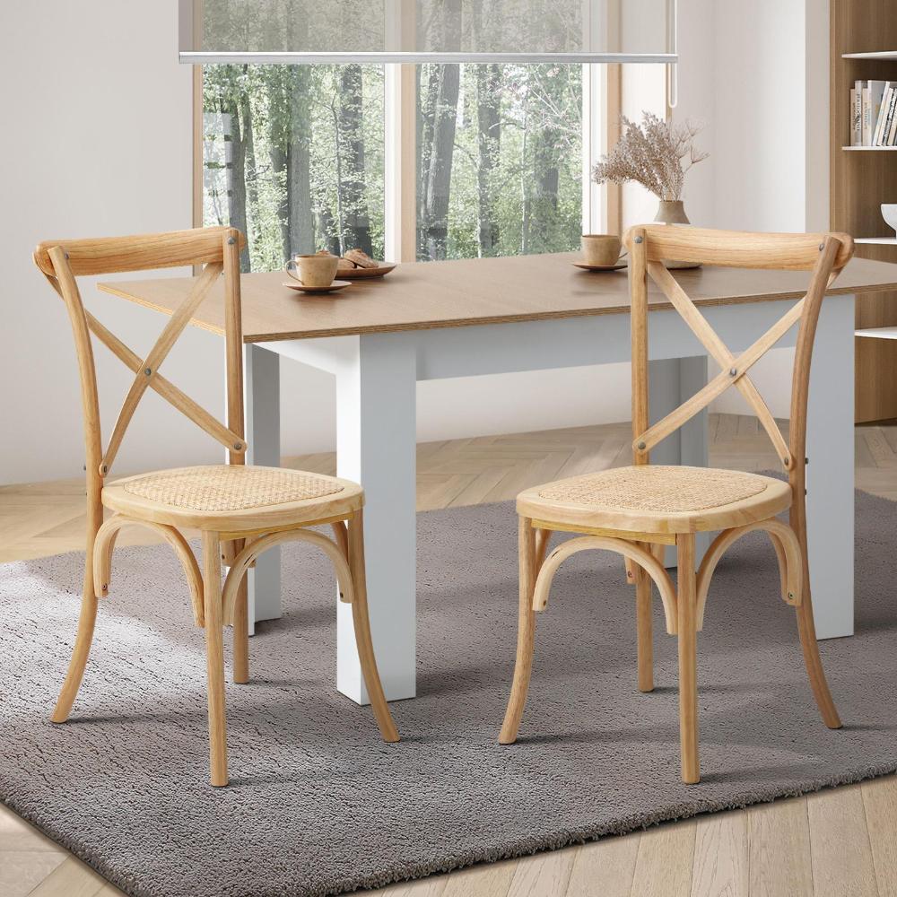 Set of 2 Dining Chair with Crossback Timber Wooden