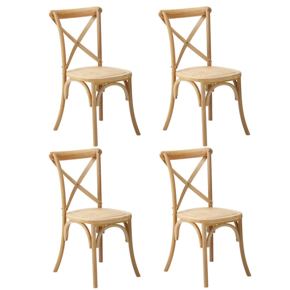 4PCS Crossback Dining Chair Ratan Seat Natural