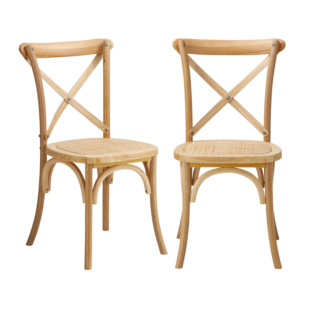 4PCS Crossback Dining Chair Ratan Seat Natural