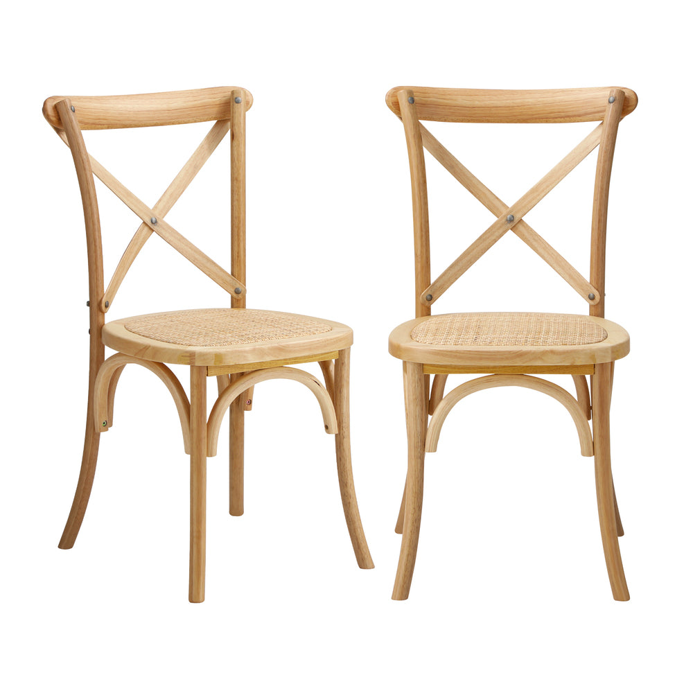 6PCS Crossback Dining Chair Ratan Seat Natural
