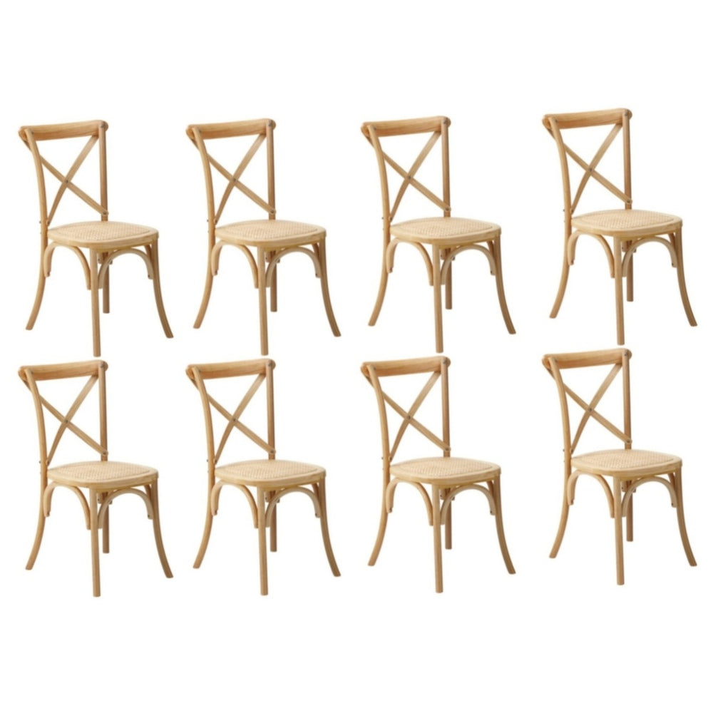 8PCS Crossback Dining Chair Solid Wood Ratan Seat Natural