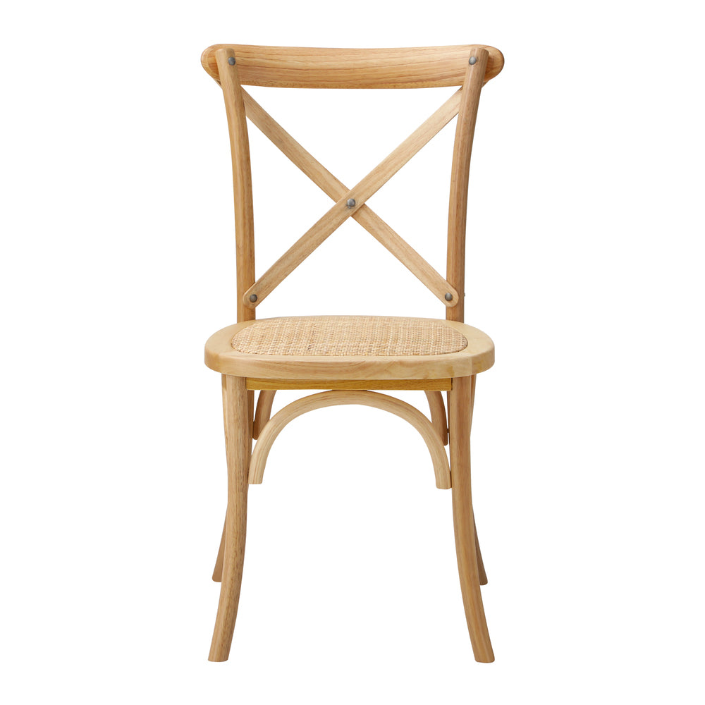 8PCS Crossback Dining Chair Solid Wood Ratan Seat Natural
