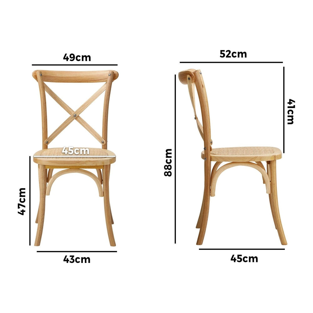 8PCS Crossback Dining Chair Solid Wood Ratan Seat Natural