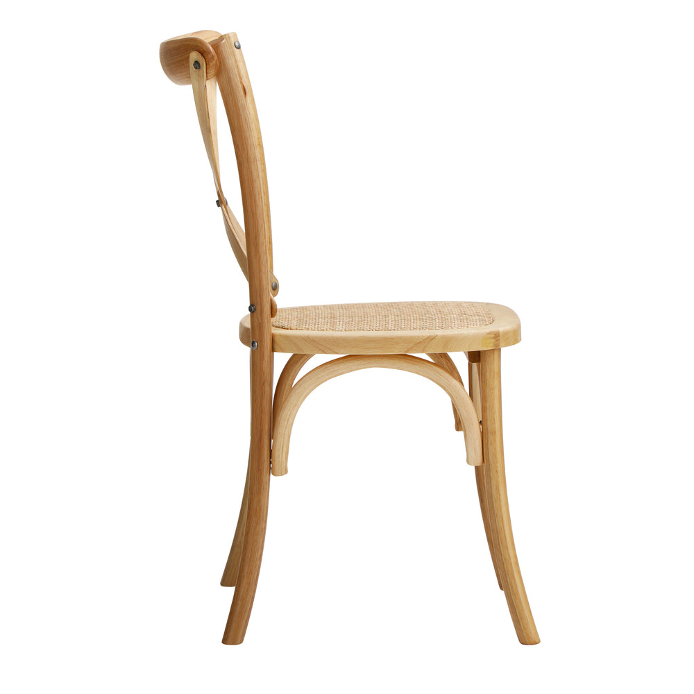 8PCS Crossback Dining Chair Solid Wood Ratan Seat Natural