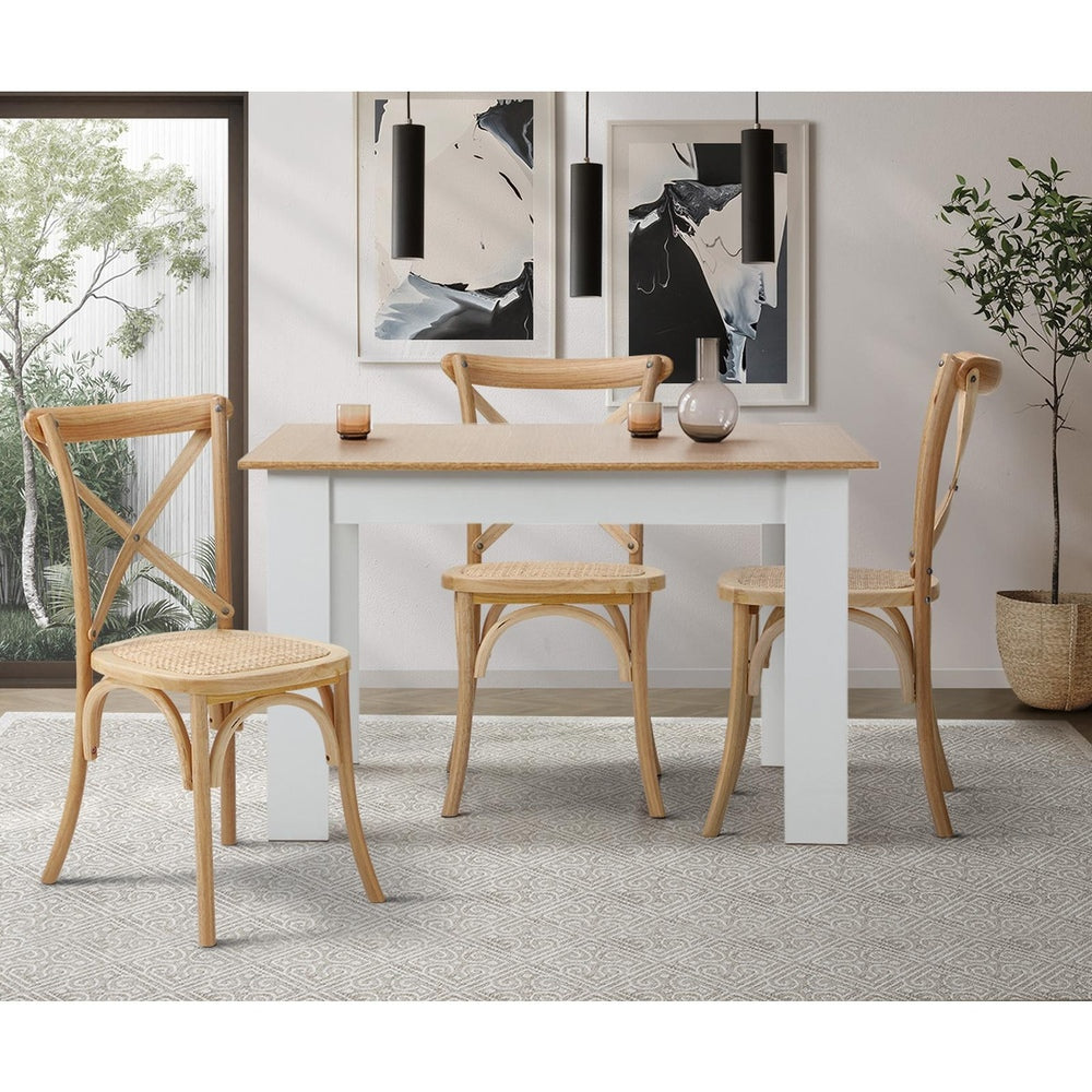 8PCS Crossback Dining Chair Solid Wood Ratan Seat Natural