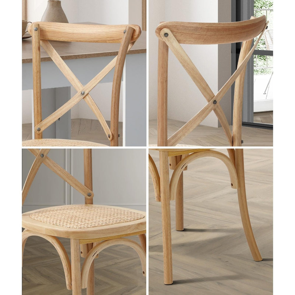 8PCS Crossback Dining Chair Solid Wood Ratan Seat Natural