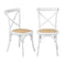 2PCS Crossback Dining Chair Solid Wood Ratan Seat White