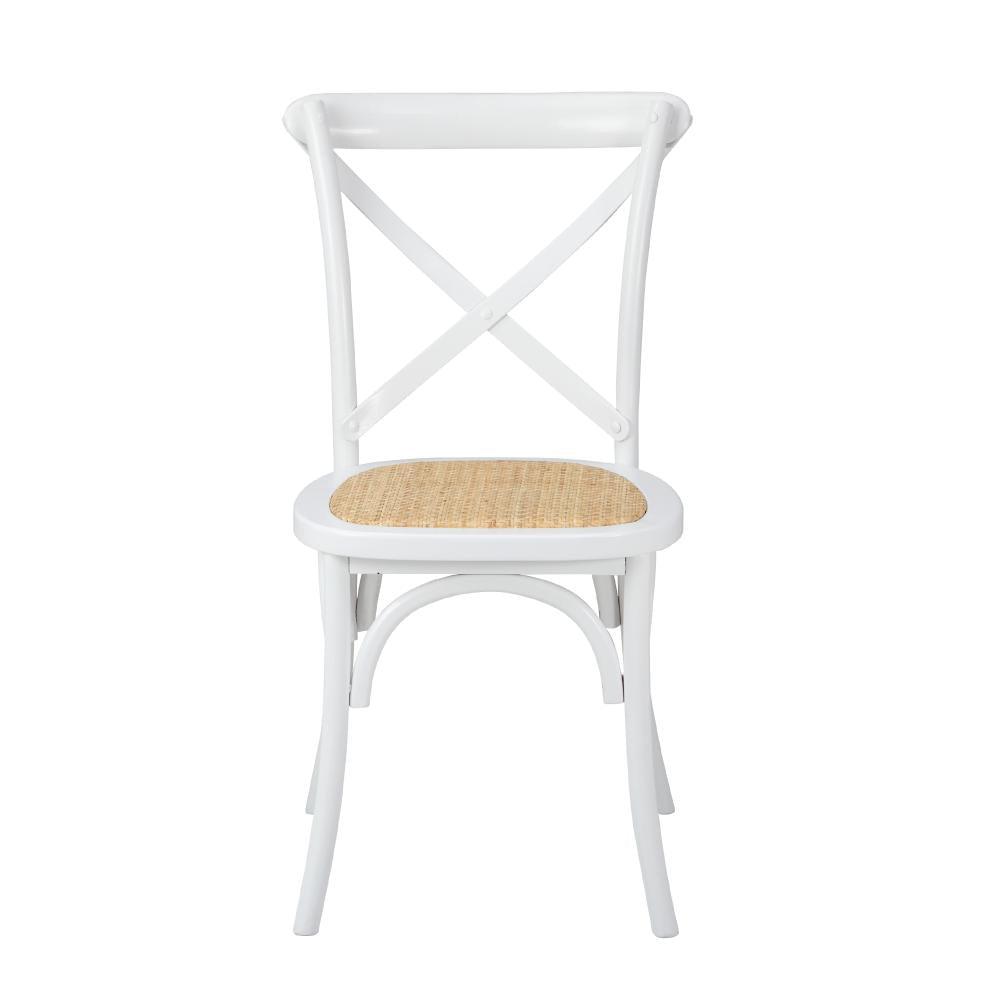 2PCS Crossback Dining Chair Solid Wood Ratan Seat White