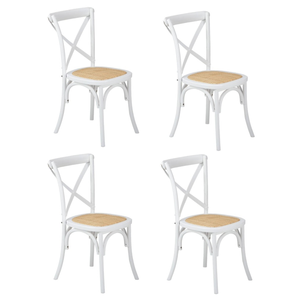 4PCS Crossback Dining Chair Ratan Seat White