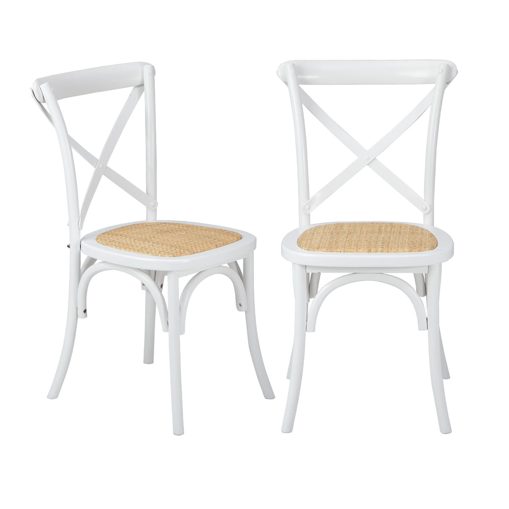 6PCS Crossback Dining Chair Ratan Seat White