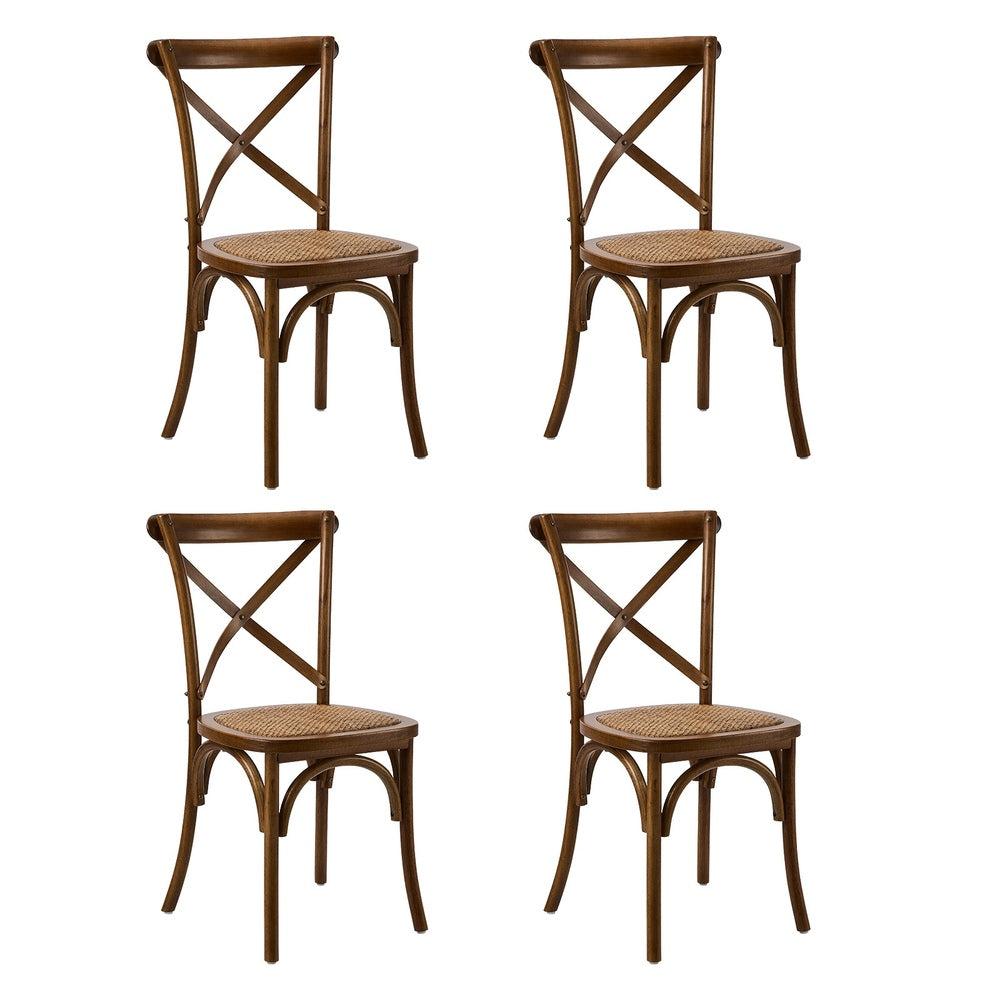 4PCS Crossback Wooden Dining Chair Rattan Seat Walnut
