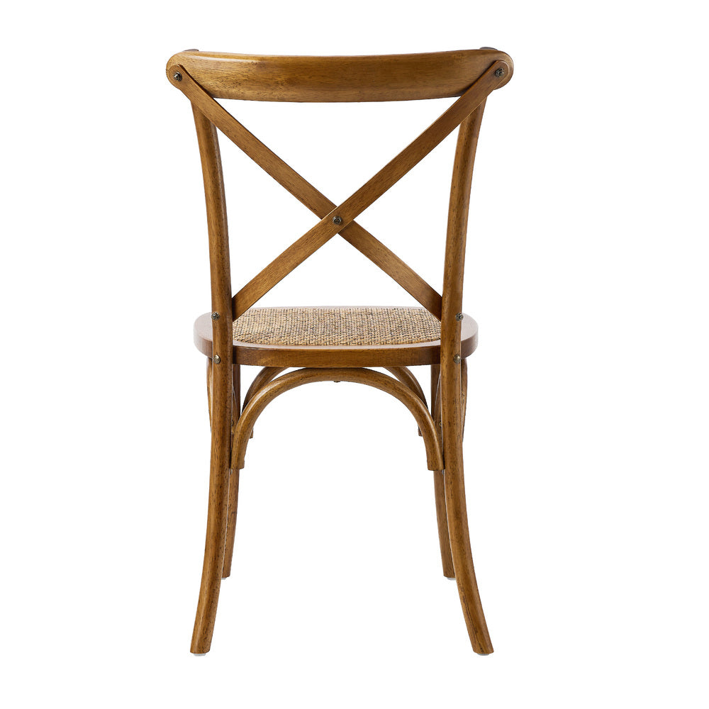 4PCS Crossback Wooden Dining Chair Rattan Seat Walnut
