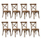 8PCS Crossback Wooden Dining Chair Rattan Seat Walnut