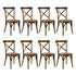 8PCS Crossback Wooden Dining Chair Rattan Seat Walnut