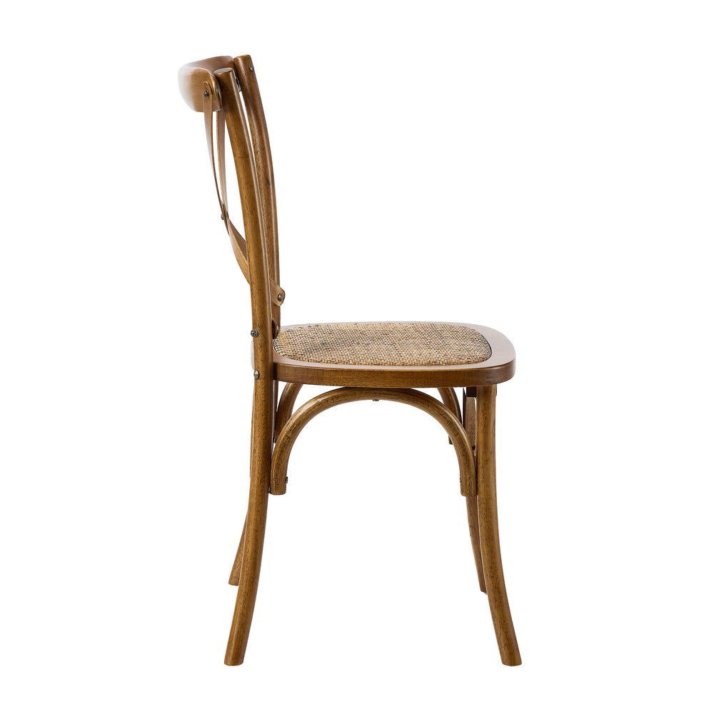 8PCS Crossback Wooden Dining Chair Rattan Seat Walnut