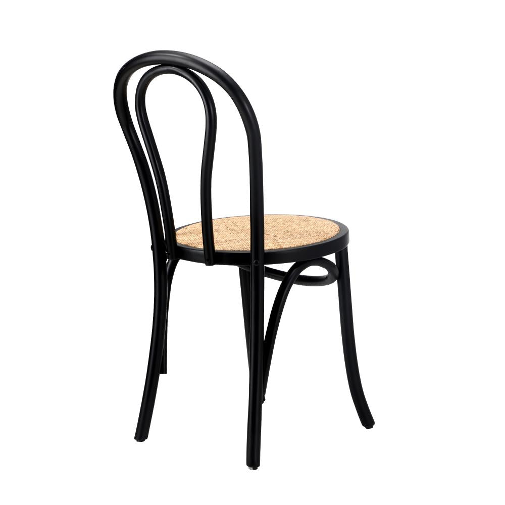2PCS Dining Chair Solid Wooden Ratan Seat Black