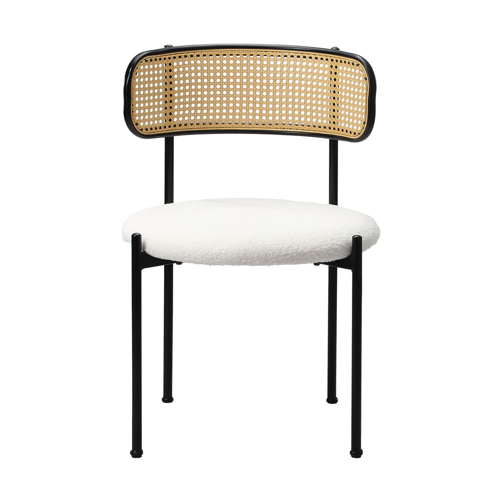 Oikiture 2x Dining Chair Round Boucle Rattan Backrest Black & White