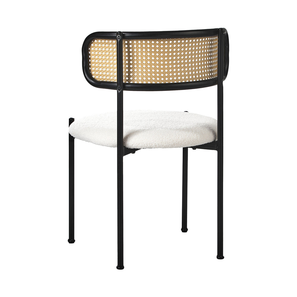 Oikiture 2x Dining Chair Round Boucle Rattan Backrest Black & White