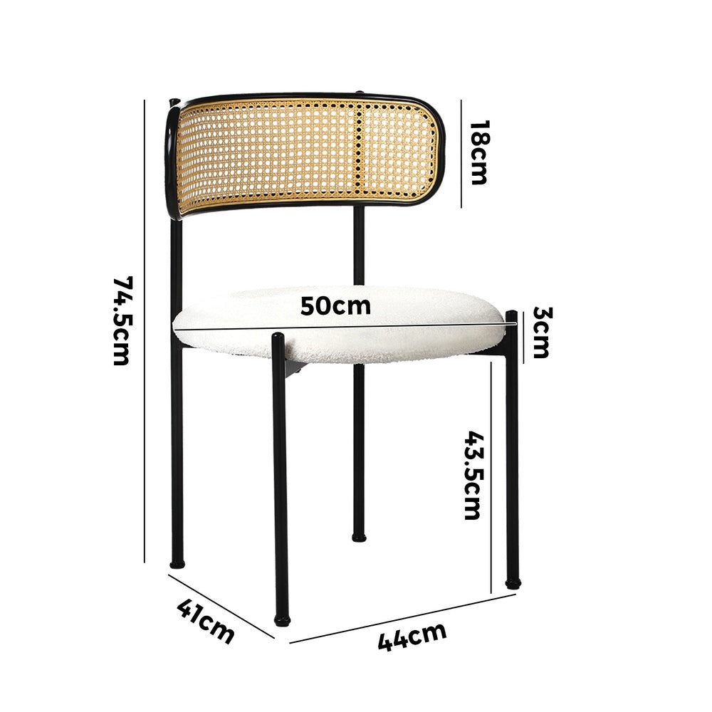 Oikiture 6x Dining Chair Round Boucle Rattan Backrest Black & White